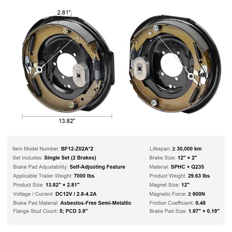 Vevor Electric Trailer Brake Assembly 12 X 2 1 Pair Self Adjusting