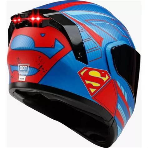 Casco Superman Abatible Moto Kov Estelar Dc Comics Con Led Color Azul