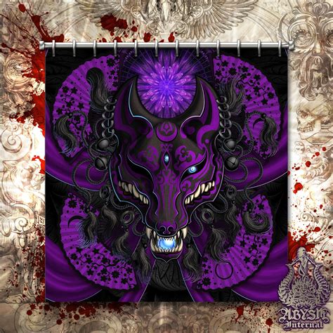 Purple Kitsune Shower Curtain 71x74 Inches Fox Mask Art Okami Anime And Gamer T