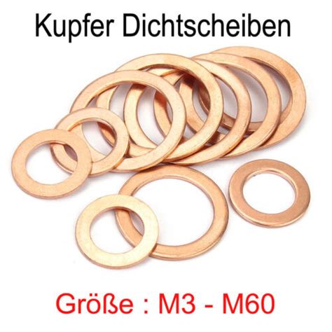 Kupfer Unterlegscheiben Dichtscheiben Kupferdichtringe M3 M4 M5 M6 M8