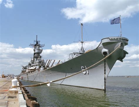 A Starboard Bow View Of The Battleship USS IOWA BB 61 Moored To Pier