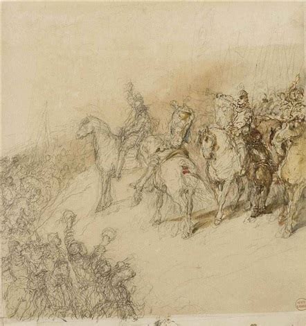 Un régiment précédé de soldats trompettes par Louis Gabriel Eugène