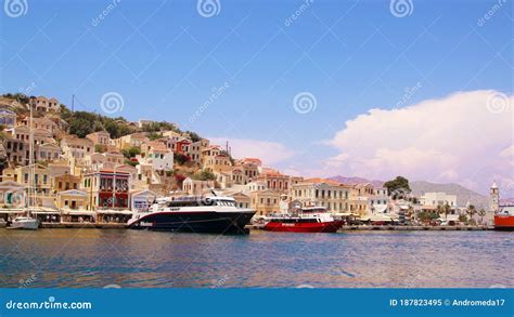 Symi Town, Symi Island, Pictorial View of Colorful Houses and Yialos ...