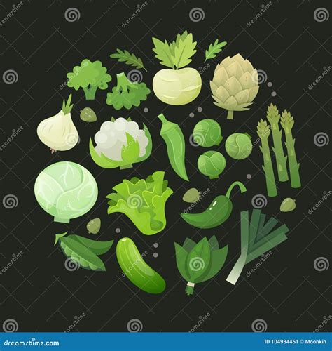 Circle Of Green Vegetables Stock Vector Illustration Of Circle