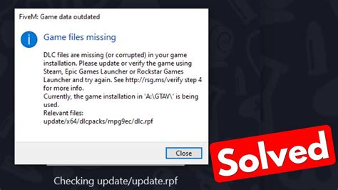 Fix Fivem Game Data Outdated Dlc Files Are Missing Or Corrupted In