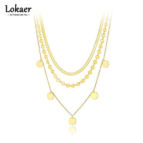 Lokaer Trendy Bohemia Stainless Steel Three Layer Choker Necklace Beach