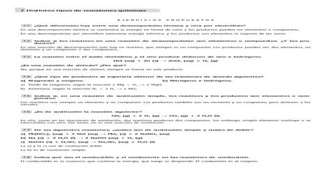 7 Distintos Tipos De Reacciones Químicas · Elemento Y Un Compuesto O