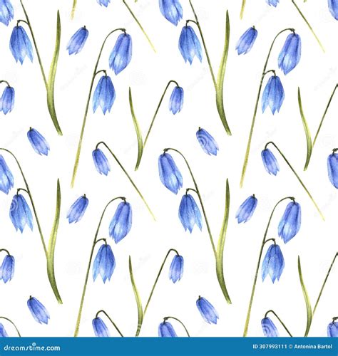 Early Spring Flowers Squills Scylla Snowdrops Seamless Pattern