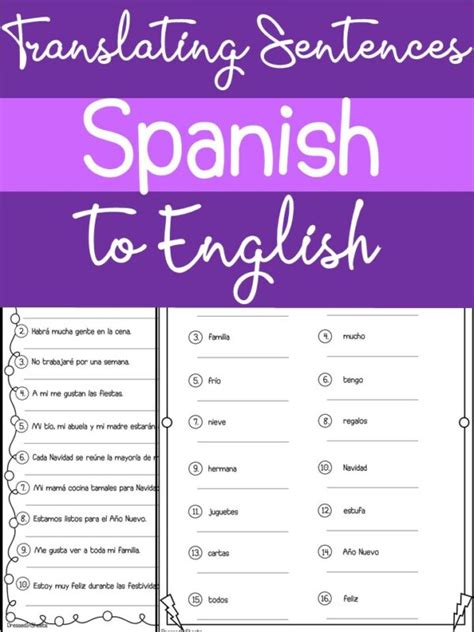 English To Spanish Translation Sentences Worksheets