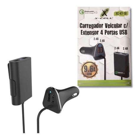 Carregador Veicular Turbo Extensão 48w 4x Usb Uber Taxi 99 Submarino