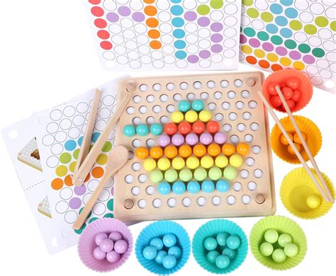 Qzmtoy Wooden Peg Board Beads Game Learning Montessori