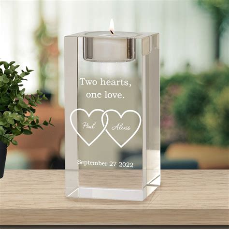 Double Heart Personalized Tea Light Candle Holder