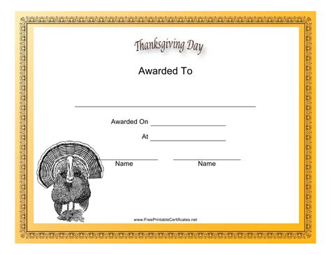 Thanksgiving Day Holiday Certificate Template Download Printable Pdf