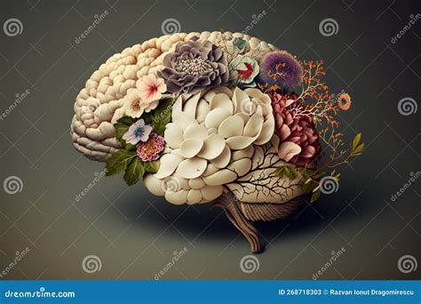 Cerebro Humano Con Flores Primaverales Que Simbolizan El Concepto De