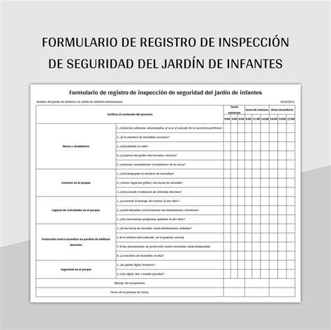 Plantilla De Formato Excel Formulario De Registro De Inspección De Seguridad Del Jardín De