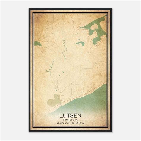 Vintage Lutsen Minnesota Map Poster, Lutsen MN City Road Wall Art Print