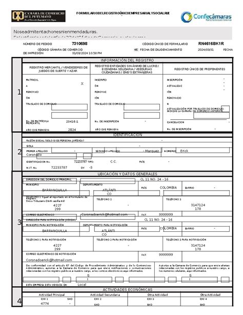 Ec Formulario Del Registro Unico Empresaria S H De