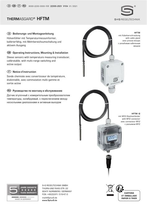 S S Regeltechnik Thermasgard Hftm Q Operating Instructions Mounting