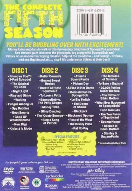 SPONGEBOB SQUAREPANTS COMPLETE Fifth Season DVD Tom Kenny US IMPORT