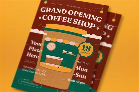 Brown Flat Design Grand Opening Coffee Shop Flyer Set Print Templates