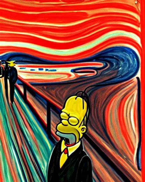 A Painting Of Homer Simpson In The Scream By Edvard Stable Diffusion