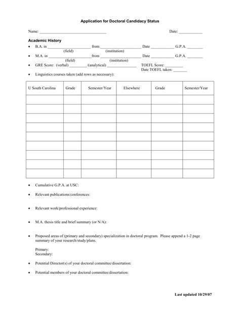 Application For Doctoral Candidacy Status