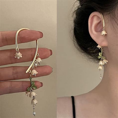 Fairycore Lily Flower Tassel Ear Wrap Cuff No Piercing Floral Dangle