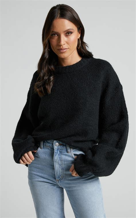 Aubrey Crew Neck Knit Jumper In Black Showpo Usa