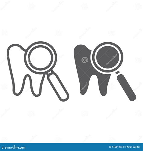 Teeth Examination Line And Glyph Icon Mouth And Dental Lens And Tooth