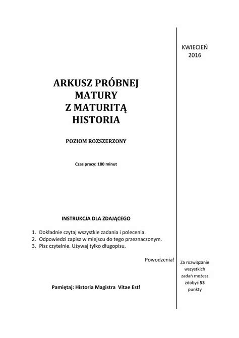 Pdf Arkusz Pr Bnej Matury Z Maturit Historia Arkusz Pr Bnej Matury