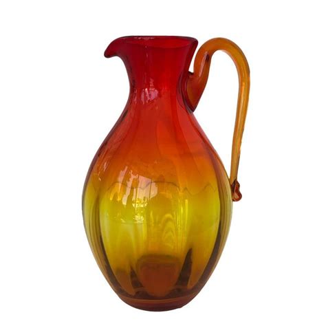 Vintage Blenko Glass Tangerine Pitcher Blenko Glass Vintage