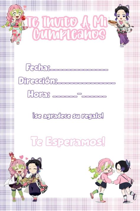 Invitaci N De Cumplea Os Shinobu Mitsuri Plantillas Para Invitaci N