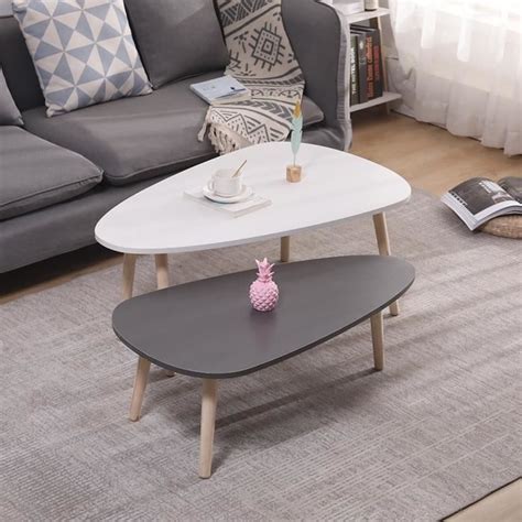 Yongshia® Lot De 2 Tables Basses Gigognes Laquées Pm Gris Gm Blanc Scandinave Cdiscount Maison