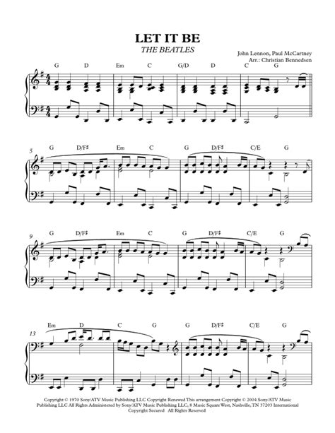 Let It Be Arr Christian Bennedsen By The Beatles Sheet Music For Piano Solo At Sheet Music Direct