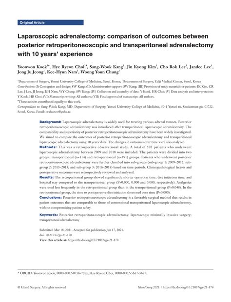 Pdf Laparoscopic Adrenalectomy Comparison Of Outcomes Between