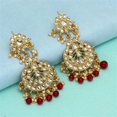 Maroon Color Dangle Kundan Earrings Jaipur Mart 2671519