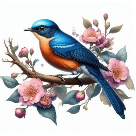 Premium Photo Blue Bird On A Branch Illustration