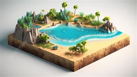 Background Pulau Pulau Tropis Membuat Animasi 3d Ilustrasi 3d Pantai Isometrik 3d Dari