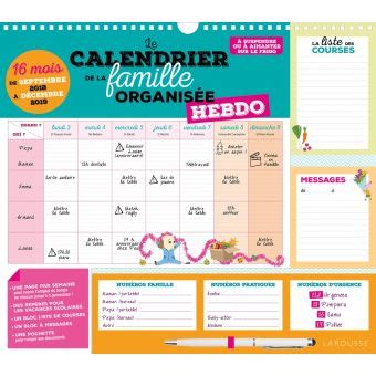 Le calendrier de la famille organisée hebdo 2019 16 mois de septembre