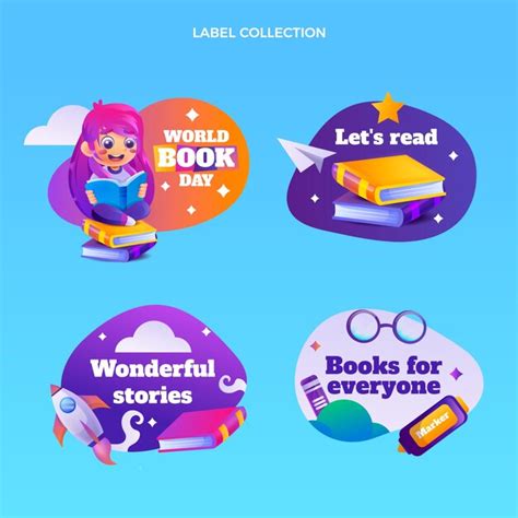 Free Vector Gradient World Book Day Labels Collection