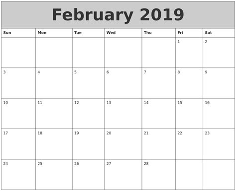 February 2019 My Calendar