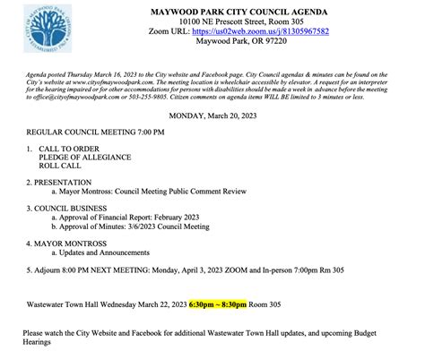 Agenda For City Council Meeting Monday March 20 2023 700 Pm — City