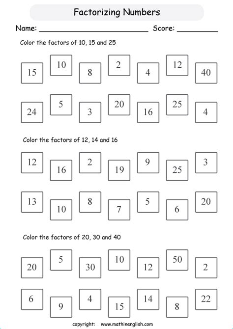 Finding Factors Worksheets Grade 4