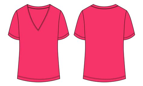 V Neck T Shirt Technical Fashion Flat Sketch Vector Illustration Pink