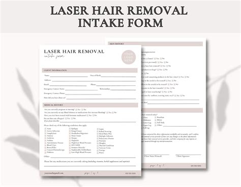 Laser Hair Removal Client Intake Form Laser Hair Removal Consult Form