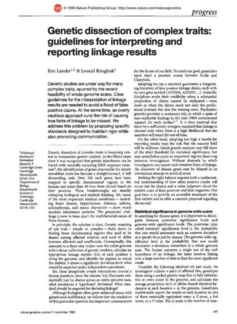 Pdf Genetic Dissection Of Complex Traits Guidelines For Interpreting