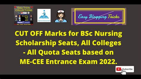 Cut Off Marks For Bsc Nursing Scholarship Seats All Colleges All