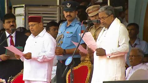 Karnataka Swearing In Ceremony Siddaramaiah Takes Oath As Cm Shivakumar As His Deputy