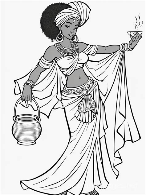 African Goddess Oshun Playful And Charming Coloring Page With Honey Pot Ai Coloring Pages