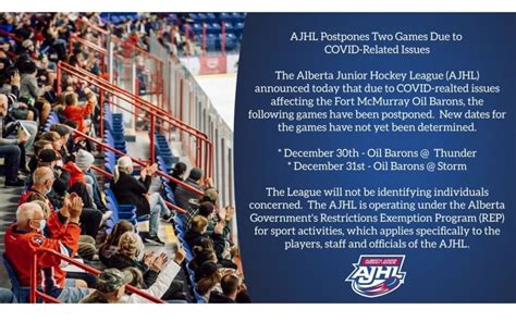 Ajhl Postpones Two Games Due To Covid Related Issues Alberta Junior